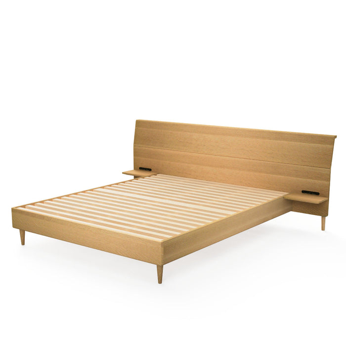 両テーブル付きベッド　ベッドフレームのみ /ハイバックタイプ /クイーン /ホワイトオーク（節入り）