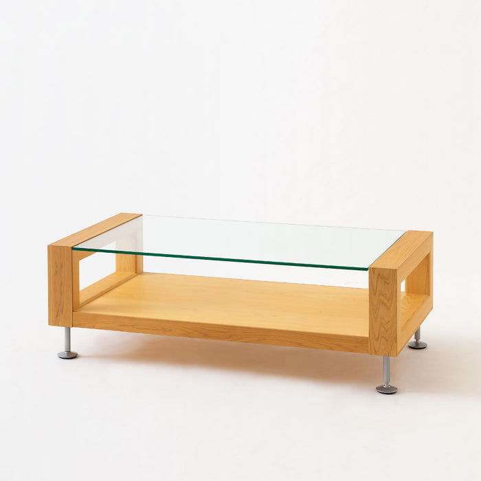 リビングテーブル /金属脚 /ヒノキ（圧縮板目材）